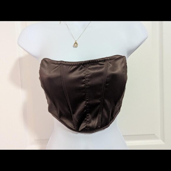 Garage Brown Satin Corset Tube Top – XS - Picture 1 of 2
